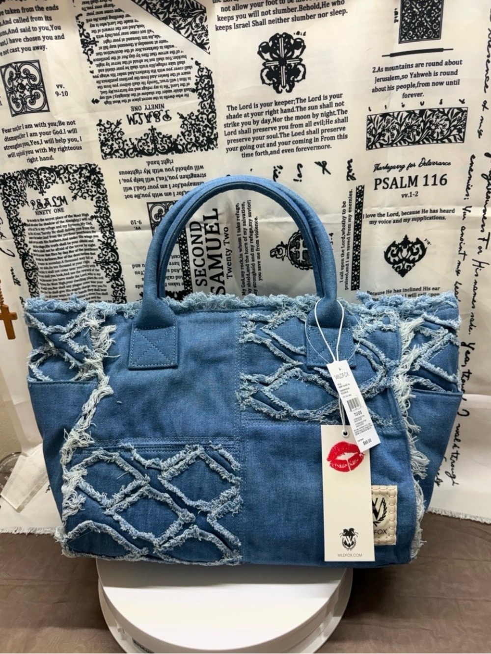 NWT Wildfox Denim Frayed Tote Bag - Blue